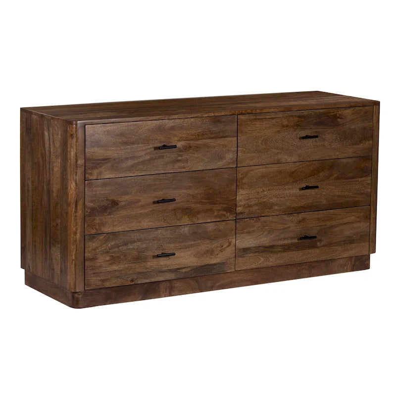 Comò a 6 cassetti da 60 pollici in legno di mango color noce