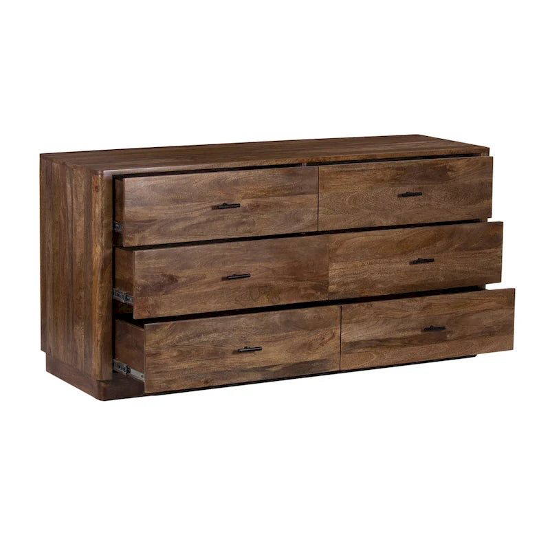 Comò a 6 cassetti da 60 pollici in legno di mango color noce