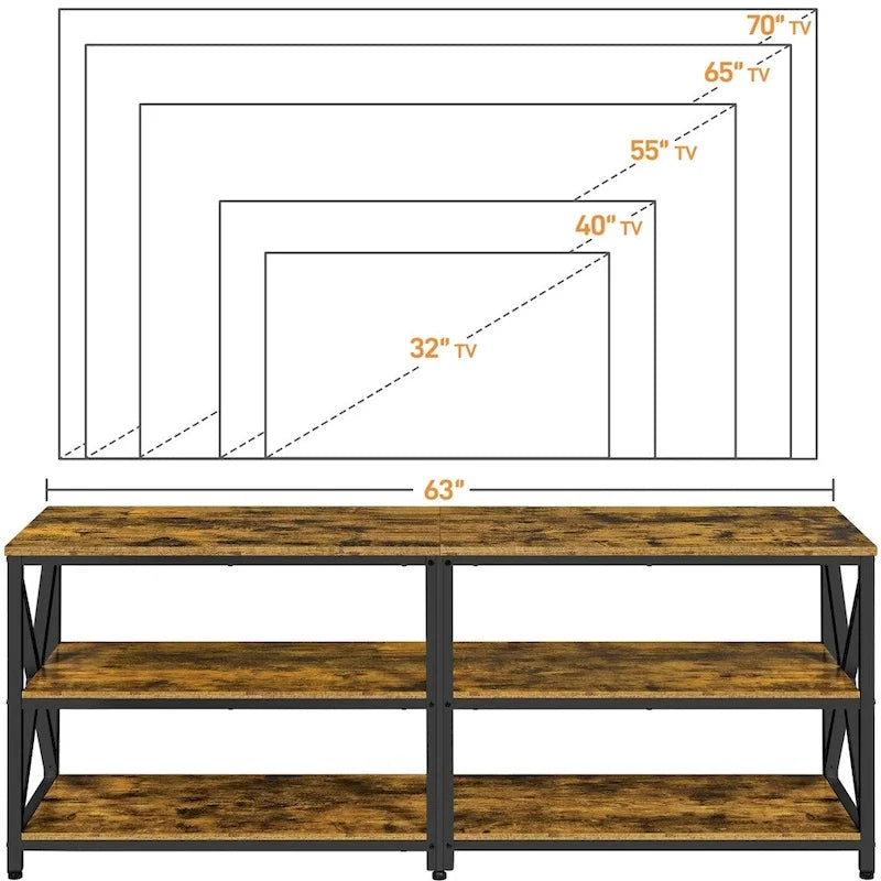 Mobile TV Consolle a 3 Ripiani in Legno Stile Vintage per TV fino a 70 Pollici