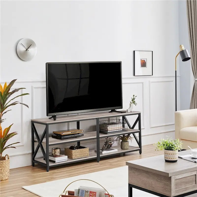 Mobile TV Consolle a 3 Ripiani in Legno Stile Vintage per TV fino a 70 Pollici