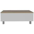 Tavolino da caffè rettangolare con piano sollevabile, cassetto e ripiano in legno ingegnerizzato bianco e rovere chiaro 21,4 H x 31,5 L x 21,4 P