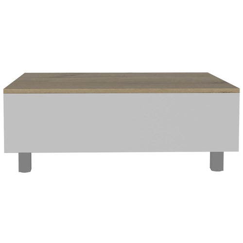 Tavolino da caffè rettangolare con piano sollevabile, cassetto e ripiano in legno ingegnerizzato bianco e rovere chiaro 21,4 H x 31,5 L x 21,4 P