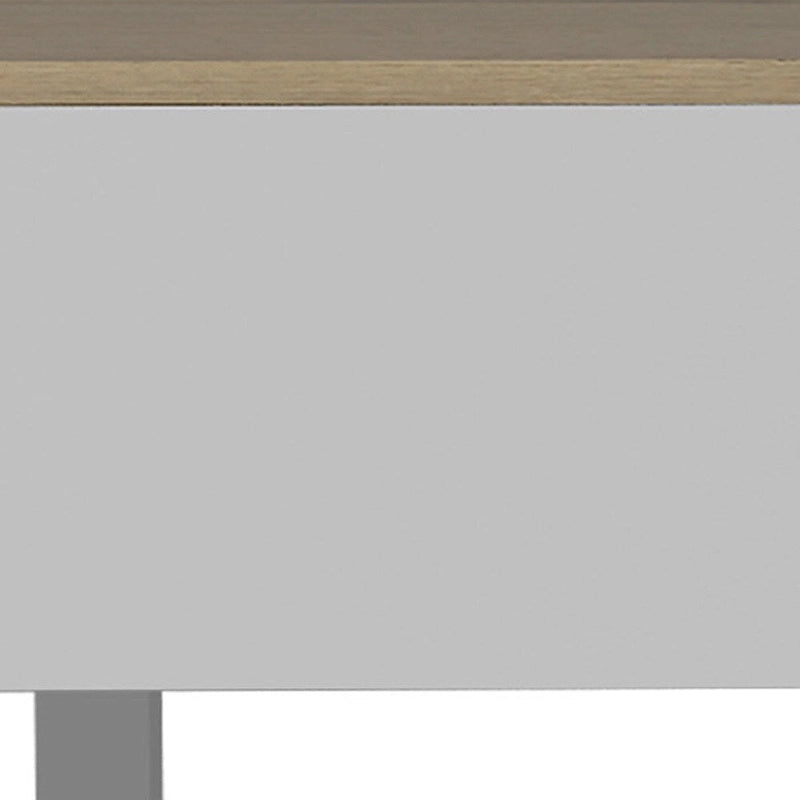 Tavolino da caffè rettangolare con piano sollevabile, cassetto e ripiano in legno ingegnerizzato bianco e rovere chiaro 21,4 H x 31,5 L x 21,4 P