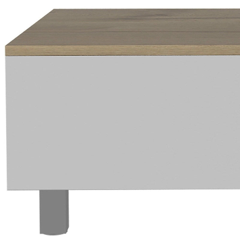 Tavolino da caffè rettangolare con piano sollevabile, cassetto e ripiano in legno ingegnerizzato bianco e rovere chiaro 21,4 H x 31,5 L x 21,4 P