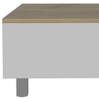 Tavolino da caffè rettangolare con piano sollevabile, cassetto e ripiano in legno ingegnerizzato bianco e rovere chiaro 21,4 H x 31,5 L x 21,4 P