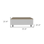 Tavolino da caffè rettangolare con piano sollevabile, cassetto e ripiano in legno ingegnerizzato bianco e rovere chiaro 21,4 H x 31,5 L x 21,4 P