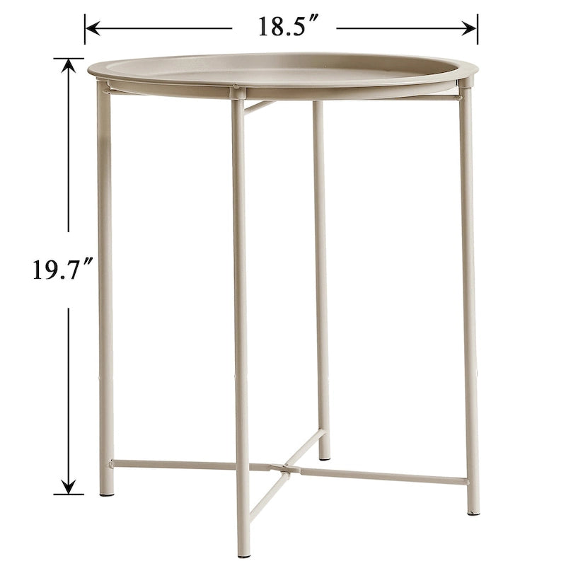 Tavolino da vassoio rotondo pieghevole per TV, piccolo tavolino rotondo in acciaio, nessun assemblaggio richiesto - 47 x 47 x 50 cm