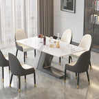 Tavolo da pranzo moderno con piano in pietra sinterizzata rettangolare bianco e gambe in metallo - 63/71/79