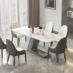 Tavolo da pranzo moderno con piano in pietra sinterizzata rettangolare bianco e gambe in metallo - 63/71/79