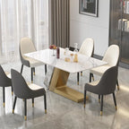 Tavolo da pranzo moderno con piano in pietra sinterizzata rettangolare bianco e gambe in metallo - 63/71/79