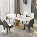 Tavolo da pranzo moderno con piano in pietra sinterizzata rettangolare bianco e gambe in metallo - 63/71/79