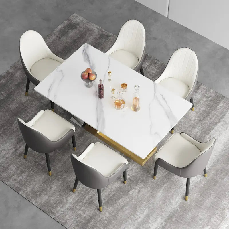 Tavolo da pranzo moderno con piano in pietra sinterizzata rettangolare bianco e gambe in metallo - 63/71/79