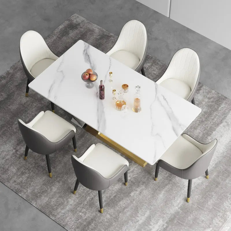 Tavolo da pranzo moderno con piano in pietra sinterizzata rettangolare bianco e gambe in metallo - 63/71/79