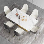 Tavolo da pranzo moderno con piano in pietra sinterizzata rettangolare bianco e gambe in metallo - 63/71/79
