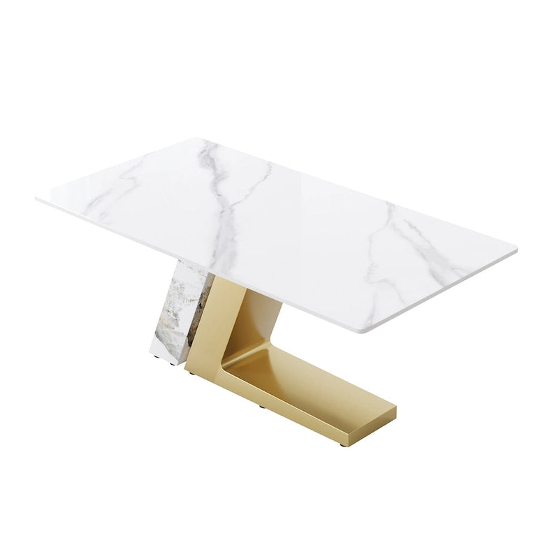 Tavolo da pranzo moderno con piano in pietra sinterizzata rettangolare bianco e gambe in metallo - 63/71/79