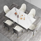 Tavolo da pranzo moderno con piano in pietra sinterizzata rettangolare bianco e gambe in metallo - 63/71/79
