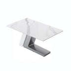 Tavolo da pranzo moderno con piano in pietra sinterizzata rettangolare bianco e gambe in metallo - 63/71/79