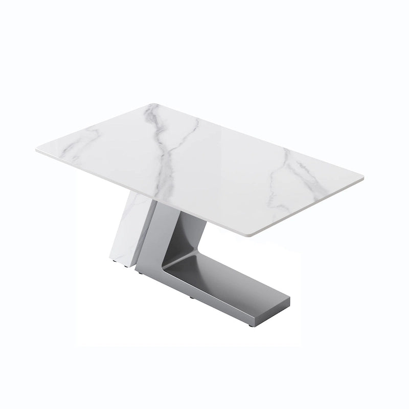 Tavolo da pranzo moderno con piano in pietra sinterizzata rettangolare bianco e gambe in metallo - 63/71/79