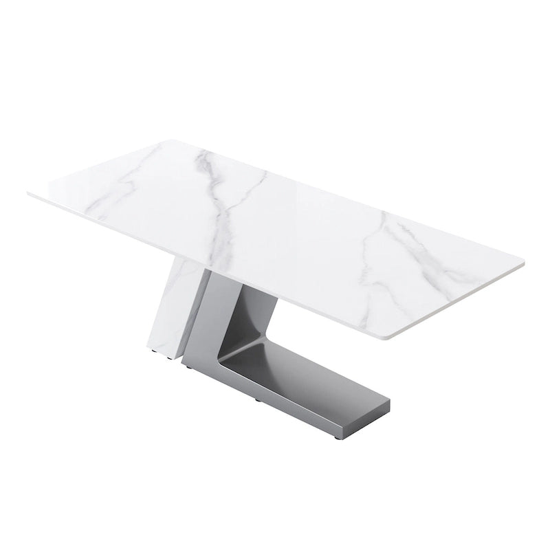 Tavolo da pranzo moderno con piano in pietra sinterizzata rettangolare bianco e gambe in metallo - 63/71/79