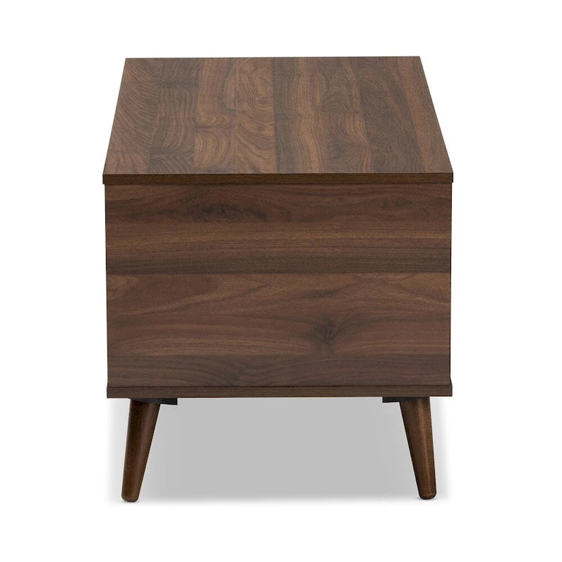 Tavolino da Caffè Mid-Century in Noce e Legno della Gomma con Ripiani Aperti