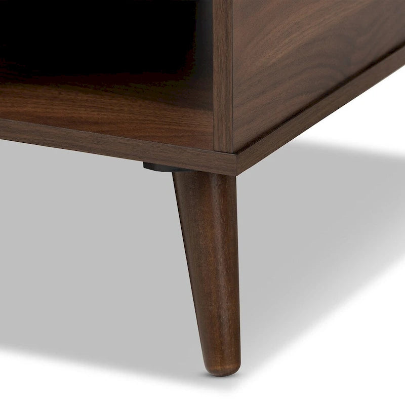 Tavolino da Caffè Mid-Century in Noce e Legno della Gomma con Ripiani Aperti