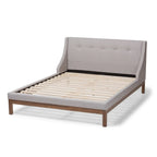 Letto con piattaforma imbottito in tessuto contemporaneo con testiera ad alette