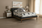 Letto con piattaforma imbottito in tessuto contemporaneo con testiera ad alette