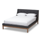 Letto con piattaforma imbottito in tessuto contemporaneo con testiera ad alette