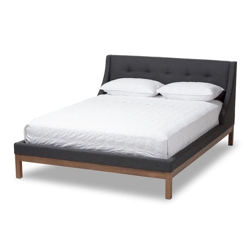 Letto con piattaforma imbottito in tessuto contemporaneo con testiera ad alette