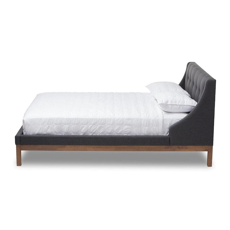 Letto con piattaforma imbottito in tessuto contemporaneo con testiera ad alette