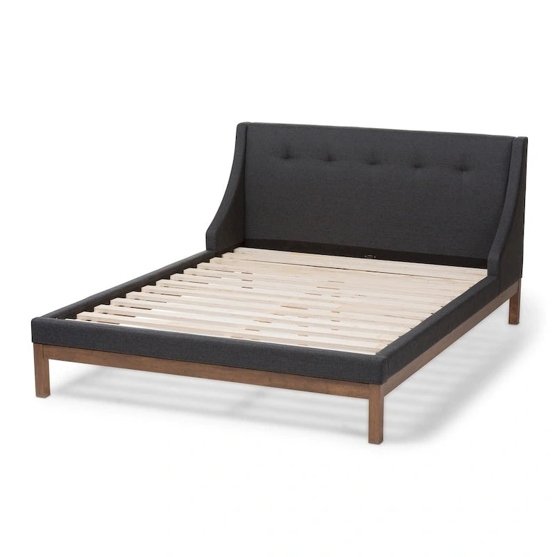 Letto con piattaforma imbottito in tessuto contemporaneo con testiera ad alette