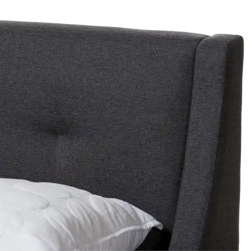Letto con piattaforma imbottito in tessuto contemporaneo con testiera ad alette