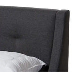 Letto con piattaforma imbottito in tessuto contemporaneo con testiera ad alette