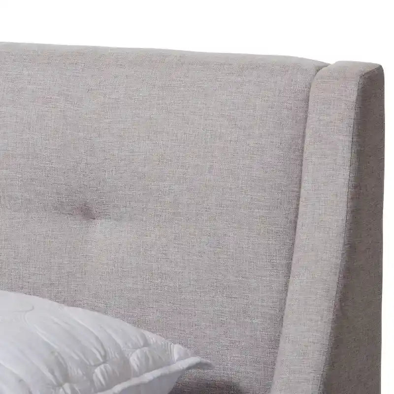 Letto con piattaforma imbottito in tessuto contemporaneo con testiera ad alette