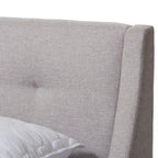 Letto con piattaforma imbottito in tessuto contemporaneo con testiera ad alette