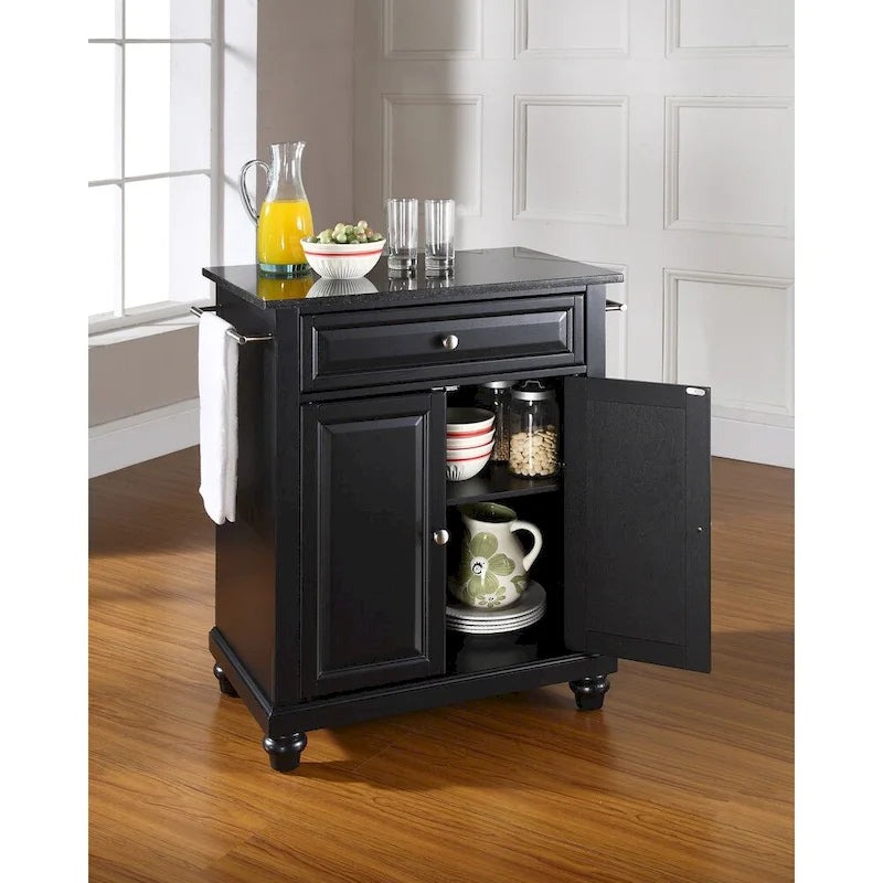Isola cucina portatile con piano in granito nero massiccio e finitura nera - 45,7 p x 78,7 l x 88,9 a cm