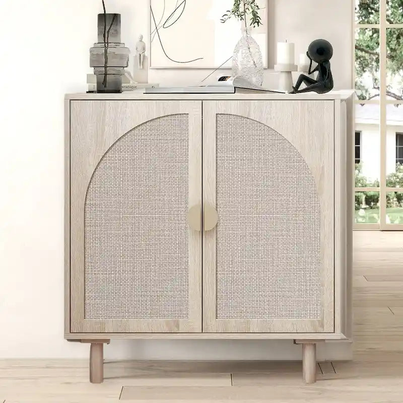 Mobiletto contenitore in rattan con ante, credenza a buffet - 75Lx40Wx80A cm