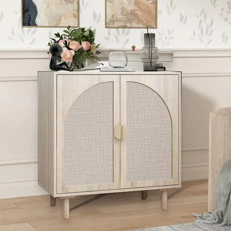 Mobiletto contenitore in rattan con ante, credenza a buffet - 75Lx40Wx80A cm