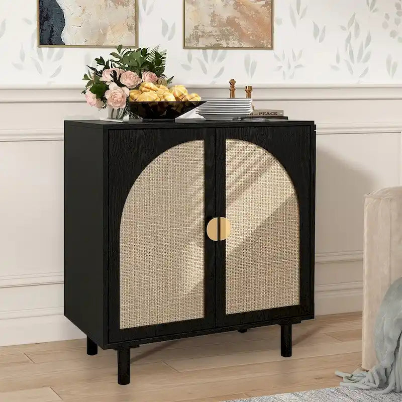 Mobiletto contenitore in rattan con ante, credenza a buffet - 75Lx40Wx80A cm