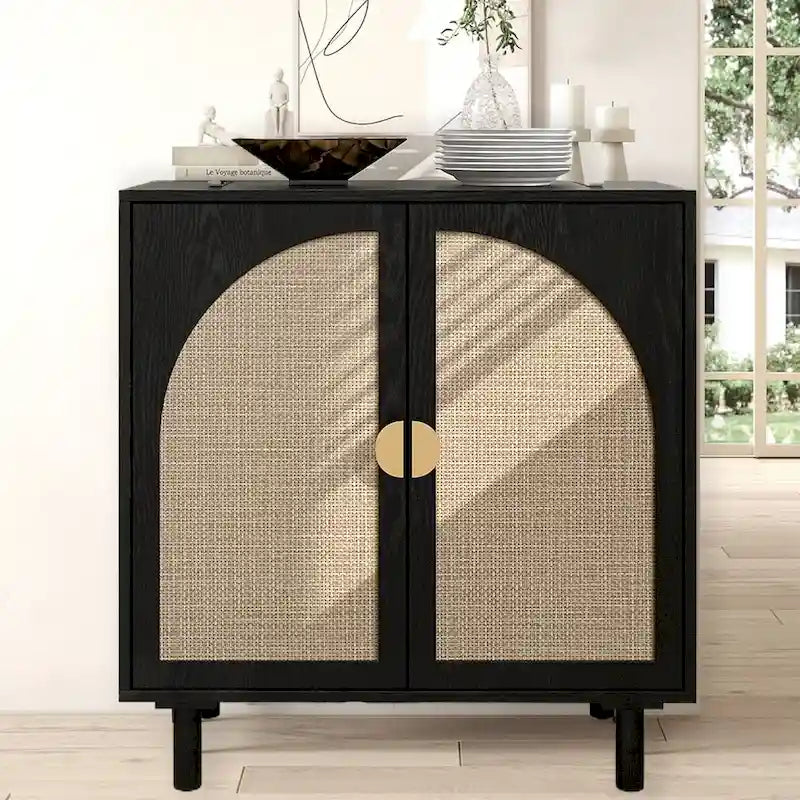 Mobiletto contenitore in rattan con ante, credenza a buffet - 75Lx40Wx80A cm