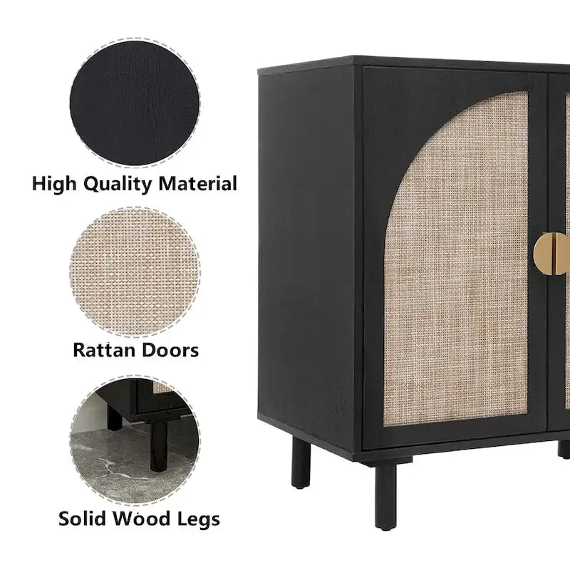 Mobiletto contenitore in rattan con ante, credenza a buffet - 75Lx40Wx80A cm