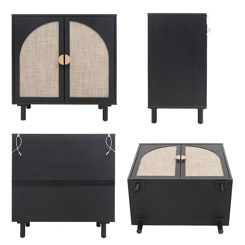 Mobiletto contenitore in rattan con ante, credenza a buffet - 75Lx40Wx80A cm