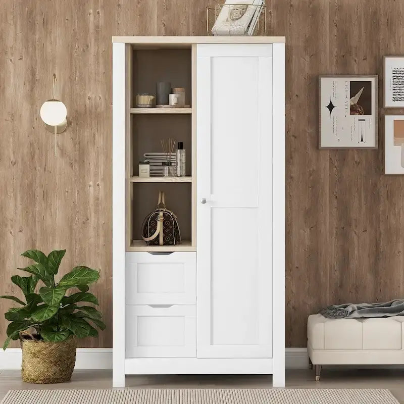 Armadio scorrevole stile fienile con cassetti e mensole