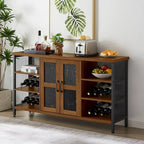 Mobile bar industriale per vini, Credenza porta liquori, Madia con portabottiglie e porta bicchieri 140 cm (L) x 35 cm (P) x 77 cm (A)