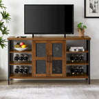 Mobile bar industriale per vini, Credenza porta liquori, Madia con portabottiglie e porta bicchieri 140 cm (L) x 35 cm (P) x 77 cm (A)