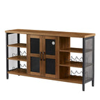 Mobile bar industriale per vini, Credenza porta liquori, Madia con portabottiglie e porta bicchieri 140 cm (L) x 35 cm (P) x 77 cm (A)