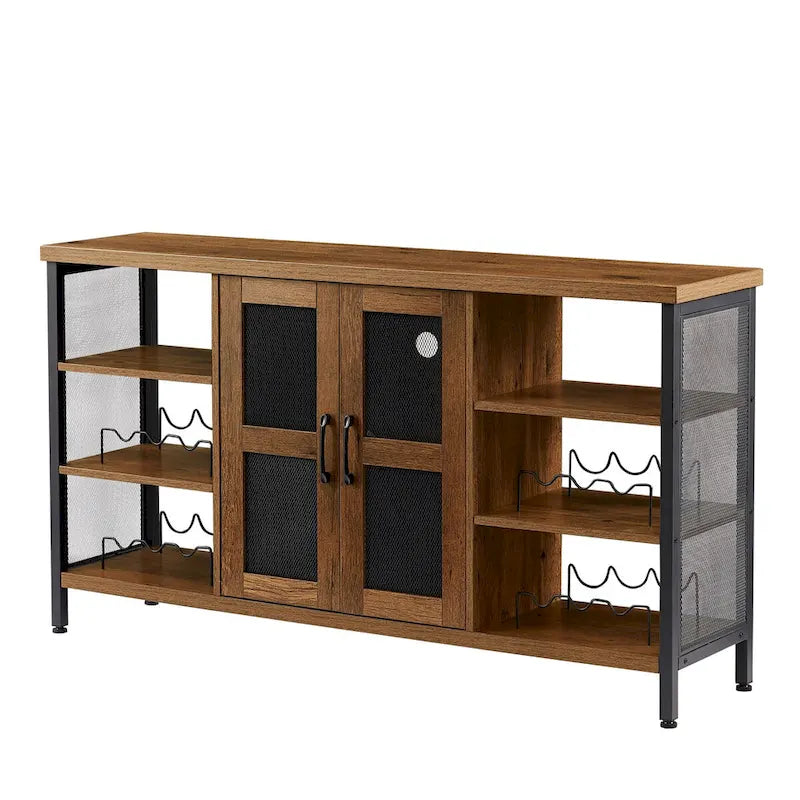 Mobile bar industriale per vini, Credenza porta liquori, Madia con portabottiglie e porta bicchieri 140 cm (L) x 35 cm (P) x 77 cm (A)