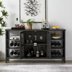 Mobile bar industriale per vini, Credenza porta liquori, Madia con portabottiglie e porta bicchieri 140 cm (L) x 35 cm (P) x 77 cm (A)