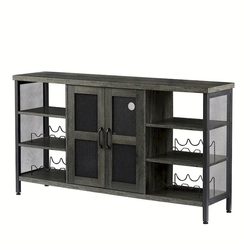 Mobile bar industriale per vini, Credenza porta liquori, Madia con portabottiglie e porta bicchieri 140 cm (L) x 35 cm (P) x 77 cm (A)