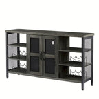 Mobile bar industriale per vini, Credenza porta liquori, Madia con portabottiglie e porta bicchieri 140 cm (L) x 35 cm (P) x 77 cm (A)